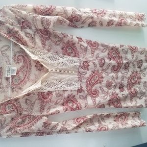 Tan & Brown Desinged Strech Long Sleeve XS top